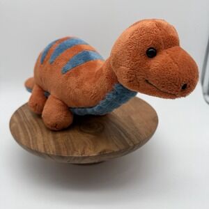 Steiff Knopf Dinosaur Plush Stuffed Animal Orange Blue Button Tag